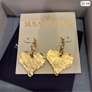 Susan Shaw Gold Heart Drop Earrings